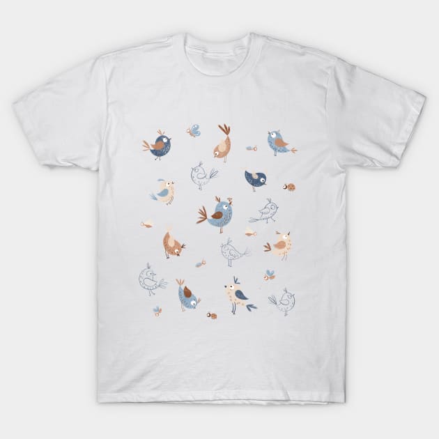 Blue birds and bugs tee T-Shirt by Elena Amo